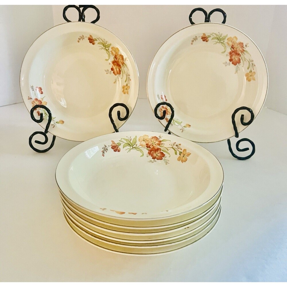 4 Vintage 1940 Hall Eureka Serenade Soup Salad Bowls Autumn Florals Gold Rims